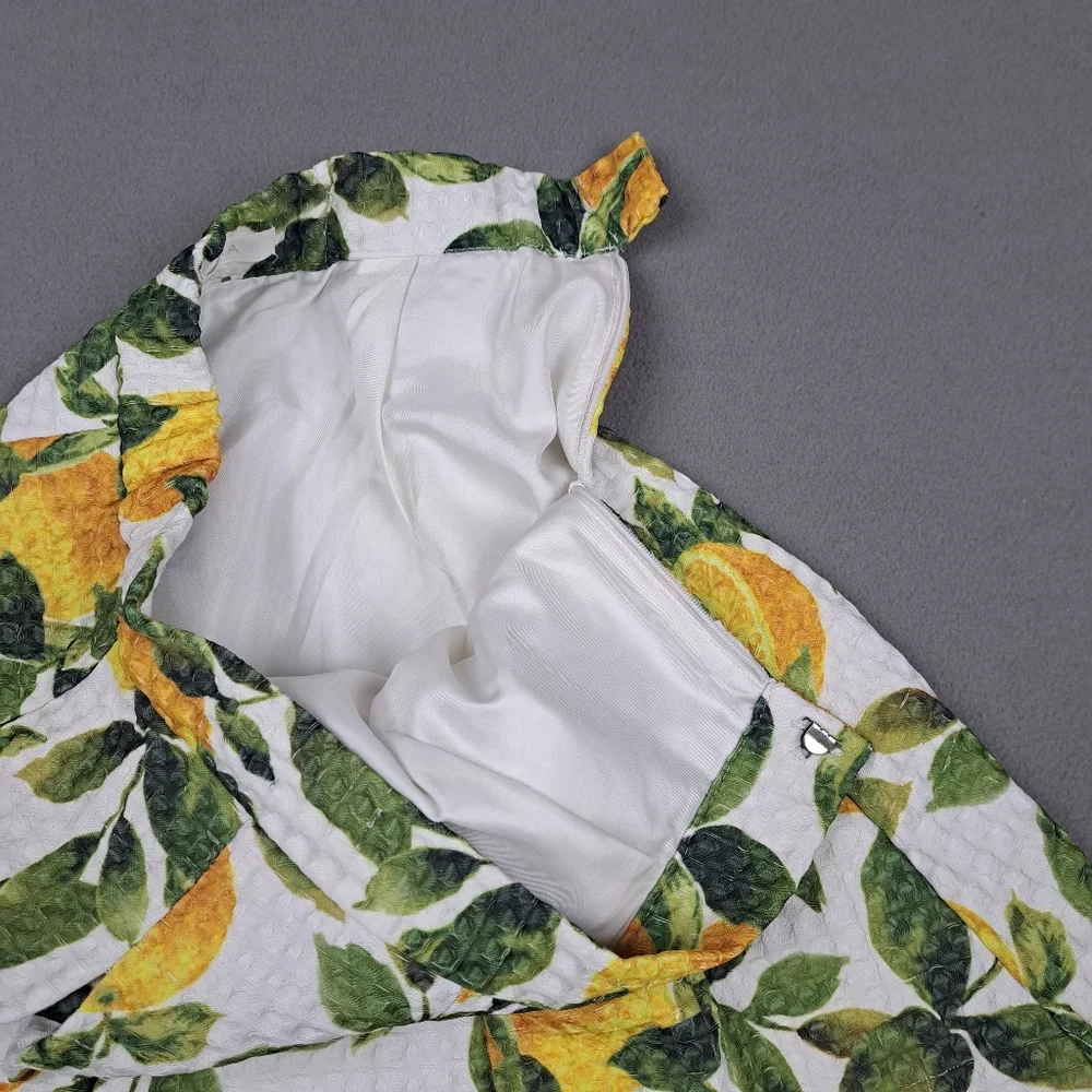 Mia MIIA‎ Skirt Women's 24 White Orange Citrus Pleated Mini Playful Summer Japan